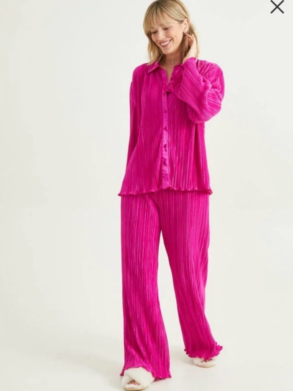 Good American Hot Pink Pleated Pajama Set